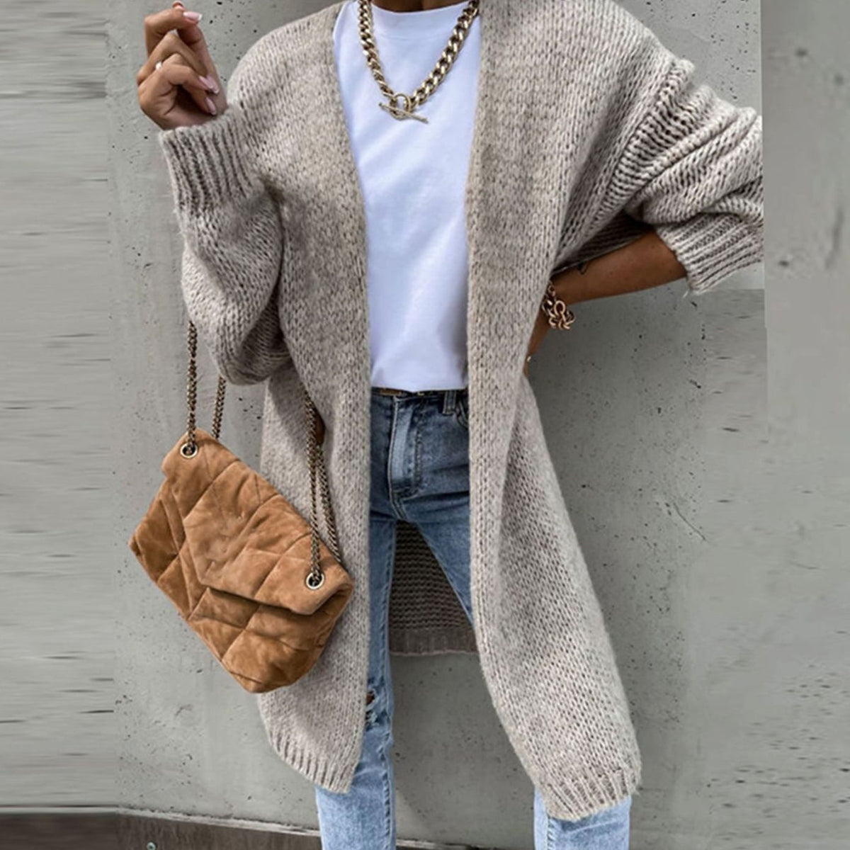 Women's Relaxed Long Open Drape Knit Sweater Cardigan