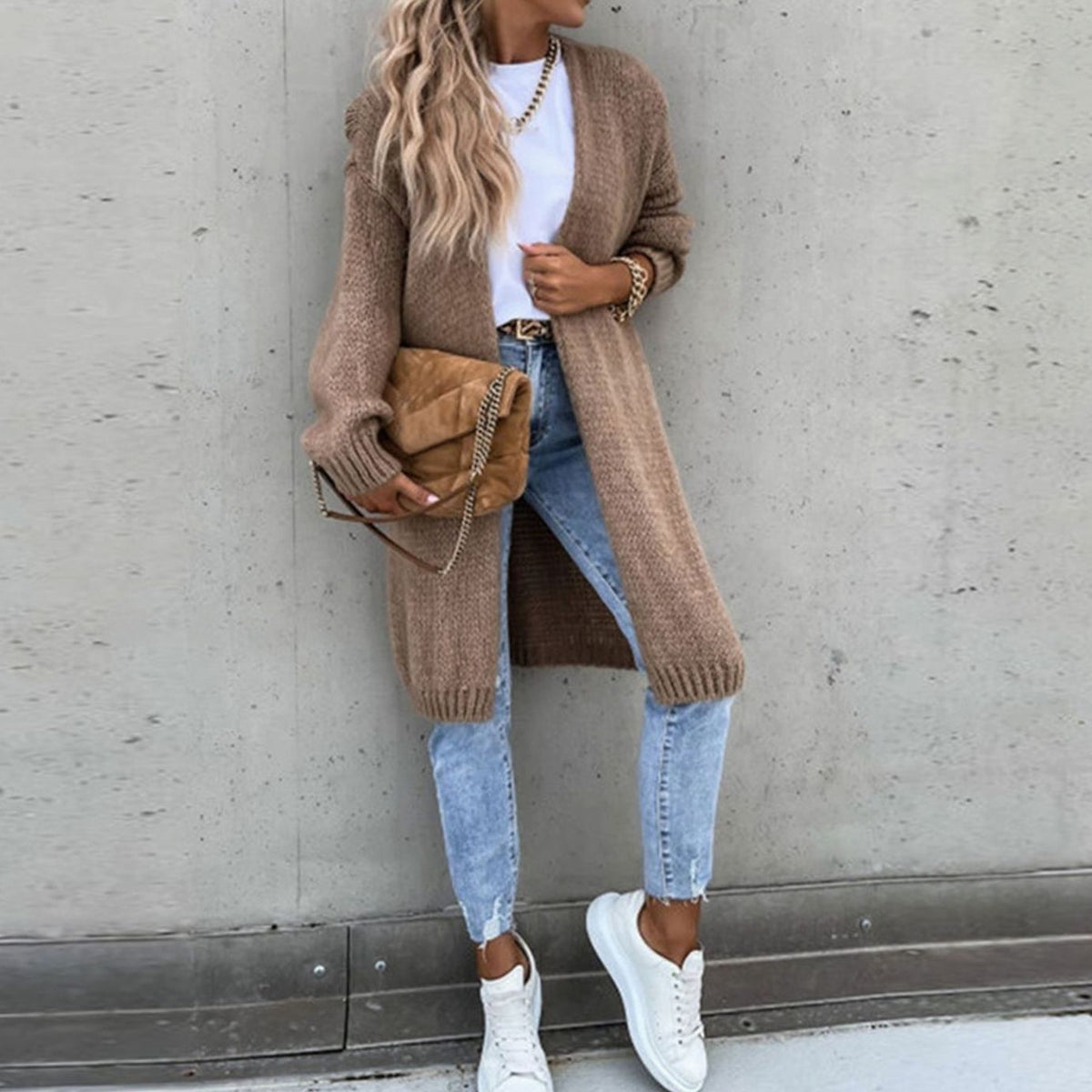 Women's Relaxed Long Open Drape Knit Sweater Cardigan