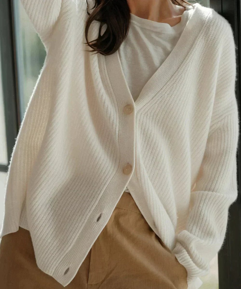 Women's Soft Fine Knit Relaxed V-Neck Button Cardigan