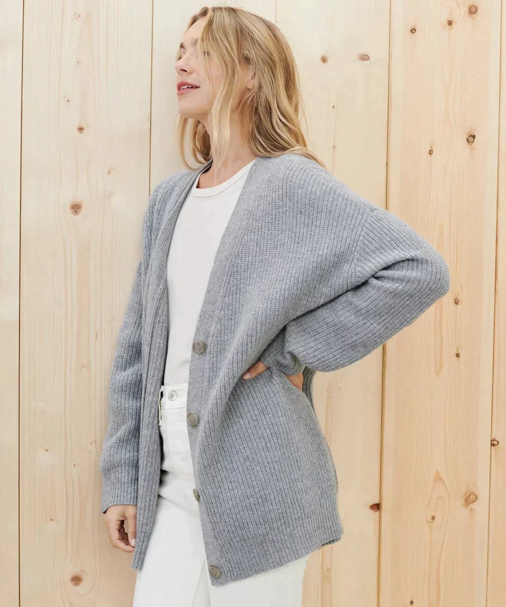 Women's Soft Fine Knit Relaxed V-Neck Button Cardigan