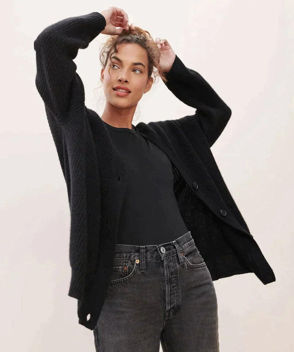 Women's Soft Fine Knit Relaxed V-Neck Button Cardigan