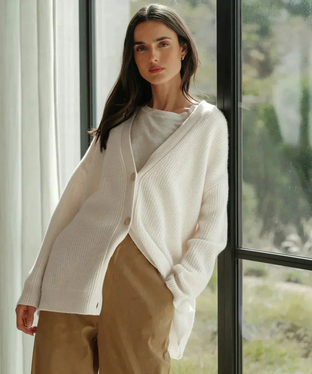 Women's Soft Fine Knit Relaxed V-Neck Button Cardigan