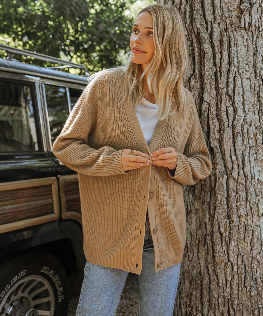 Women's Soft Fine Knit Relaxed V-Neck Button Cardigan