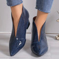 Women's Pointed Toe Reptile Embossed V-Cut Ankle Booties