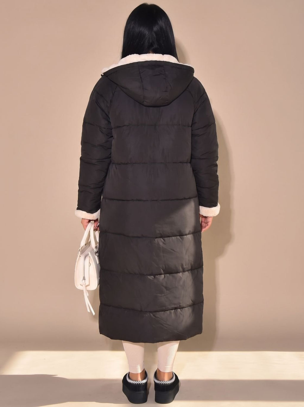 Women's Two-Sided Hooded Quilted and Sherpa Overcoat