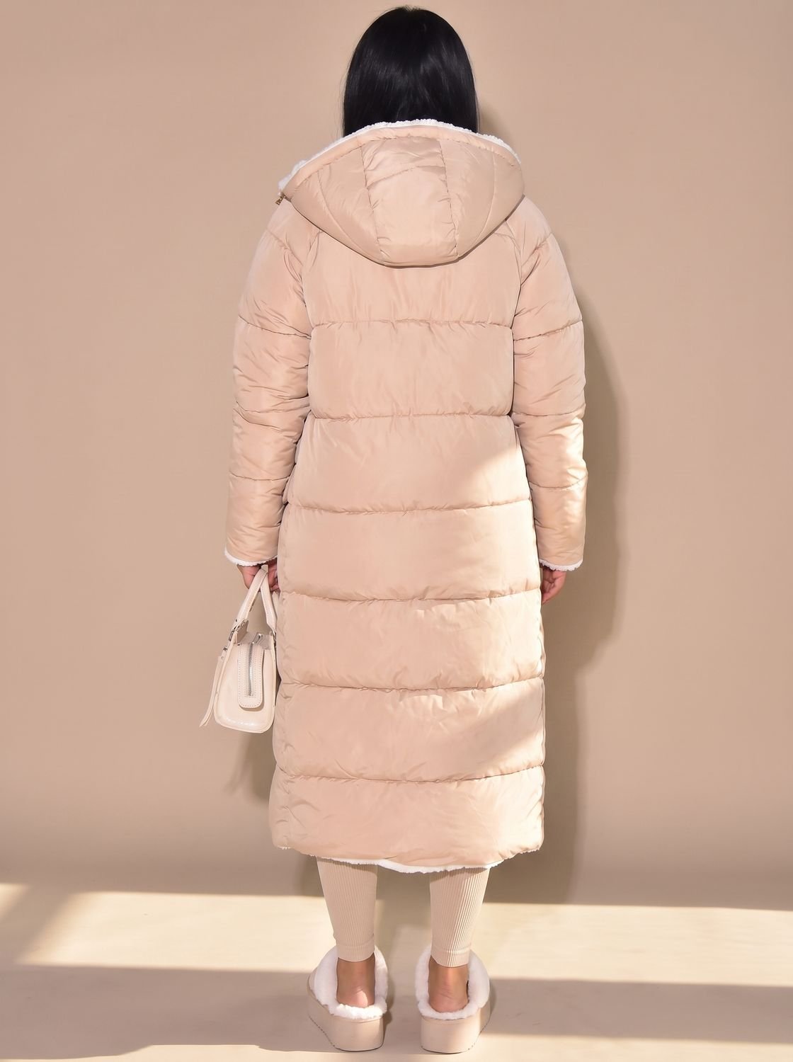 Women's Two-Sided Hooded Quilted and Sherpa Overcoat