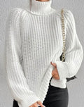 Women's Chunky Waffle-Style Ribbed Turtleneck Knit Sweater