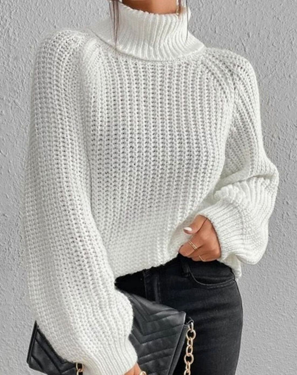 Women's Chunky Waffle-Style Ribbed Turtleneck Knit Sweater