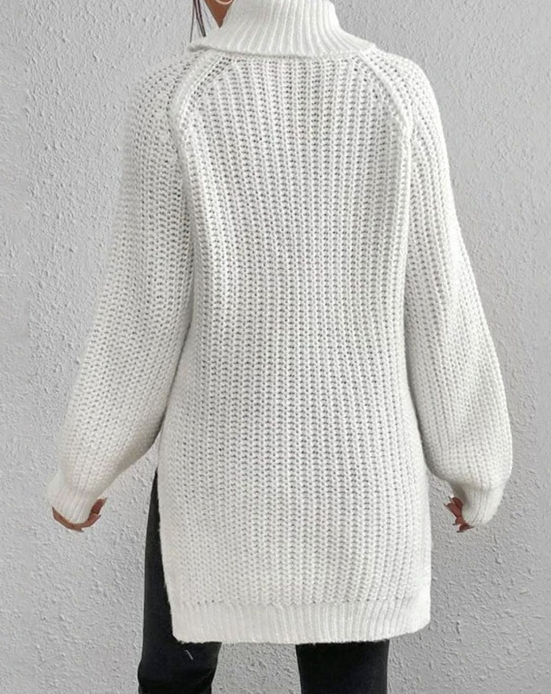 Women's Chunky Waffle-Style Ribbed Turtleneck Knit Sweater