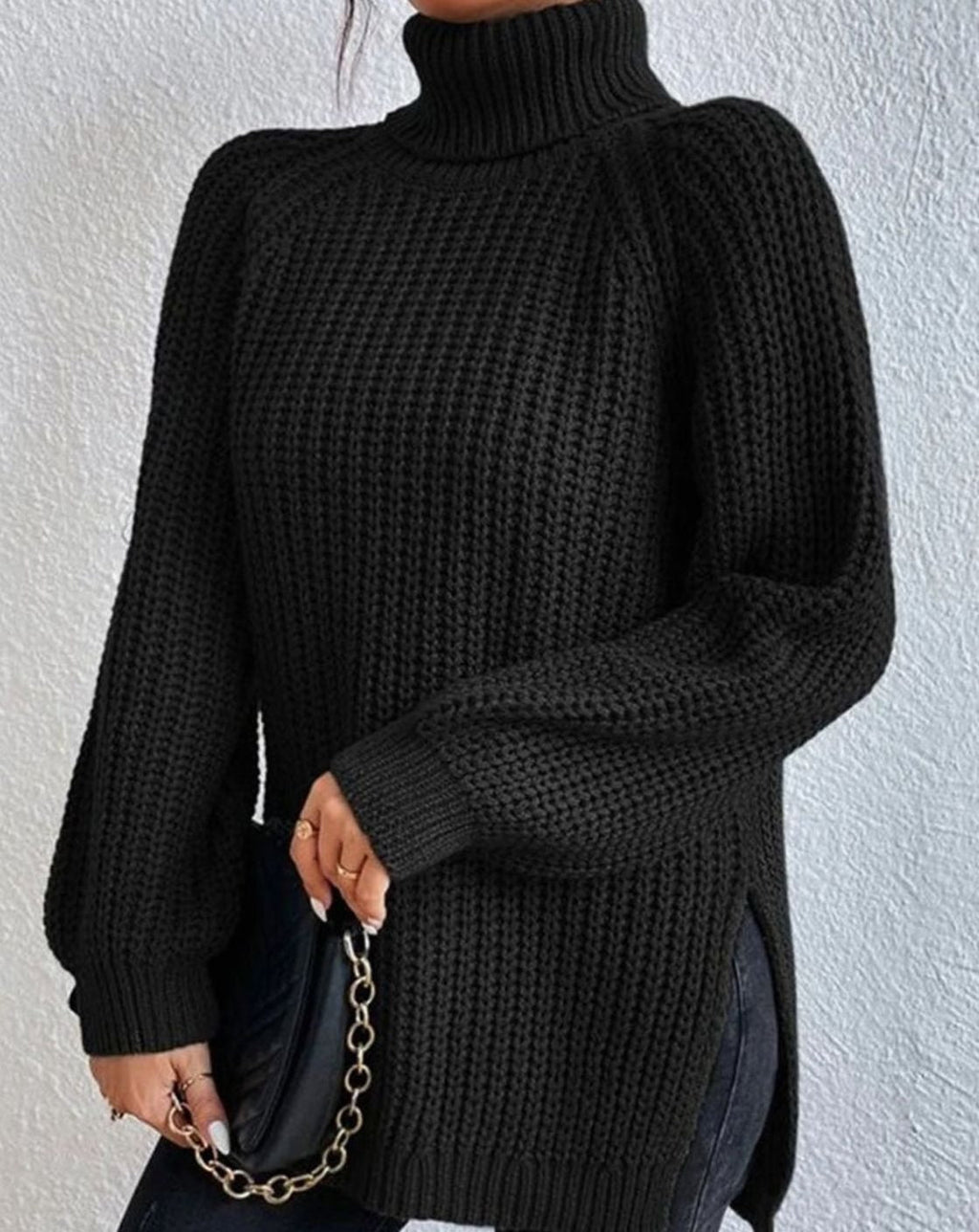 Women's Chunky Waffle-Style Ribbed Turtleneck Knit Sweater