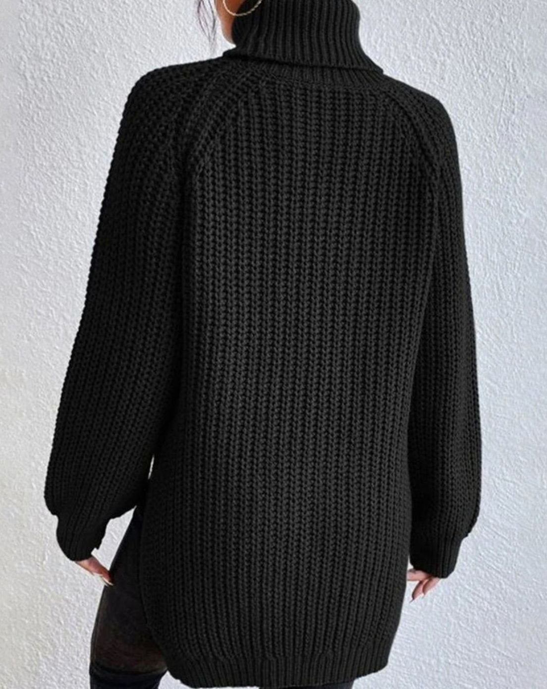 Women's Chunky Waffle-Style Ribbed Turtleneck Knit Sweater