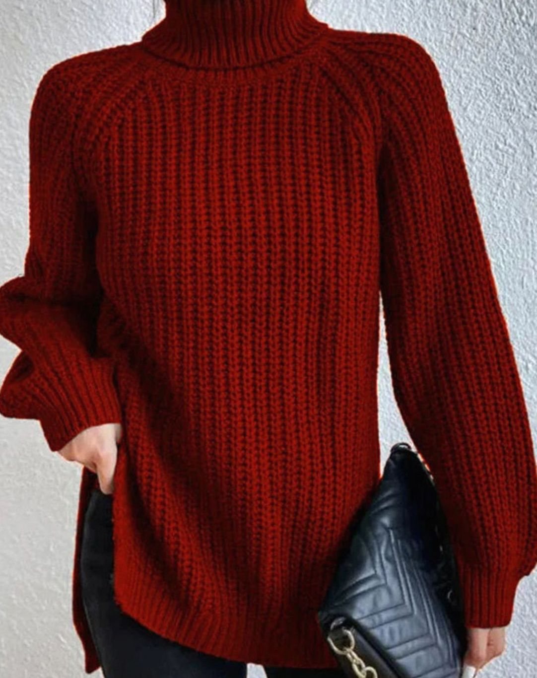Women's Chunky Waffle-Style Ribbed Turtleneck Knit Sweater