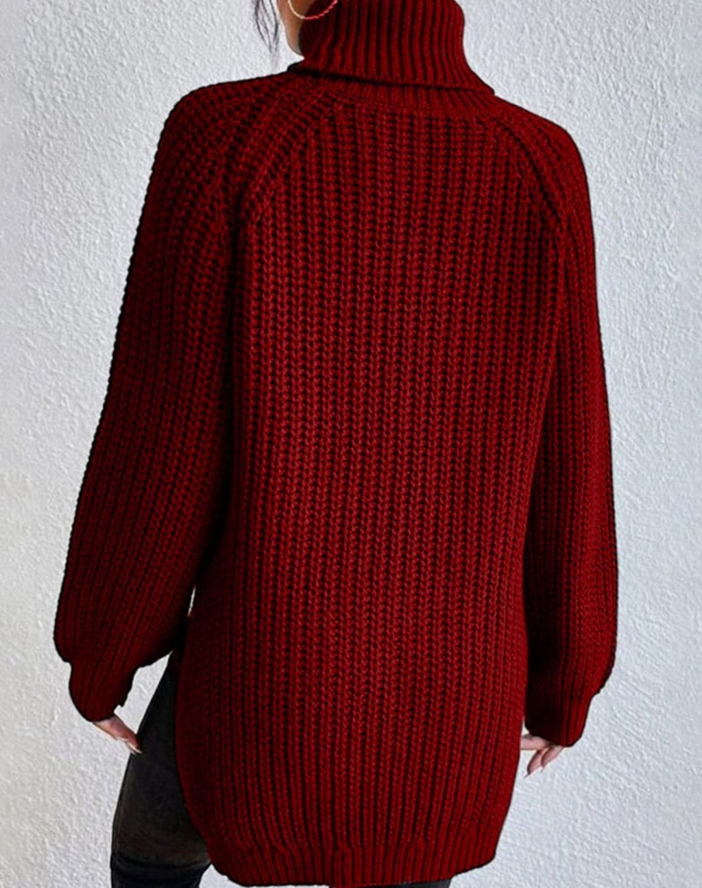 Women's Chunky Waffle-Style Ribbed Turtleneck Knit Sweater