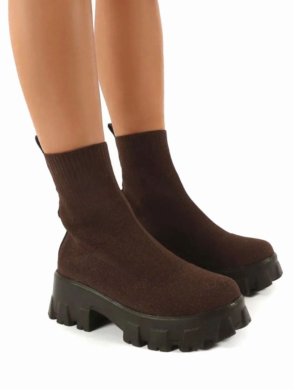 Women's Lug Sole Stretch Knit Pull-On Sock Booties