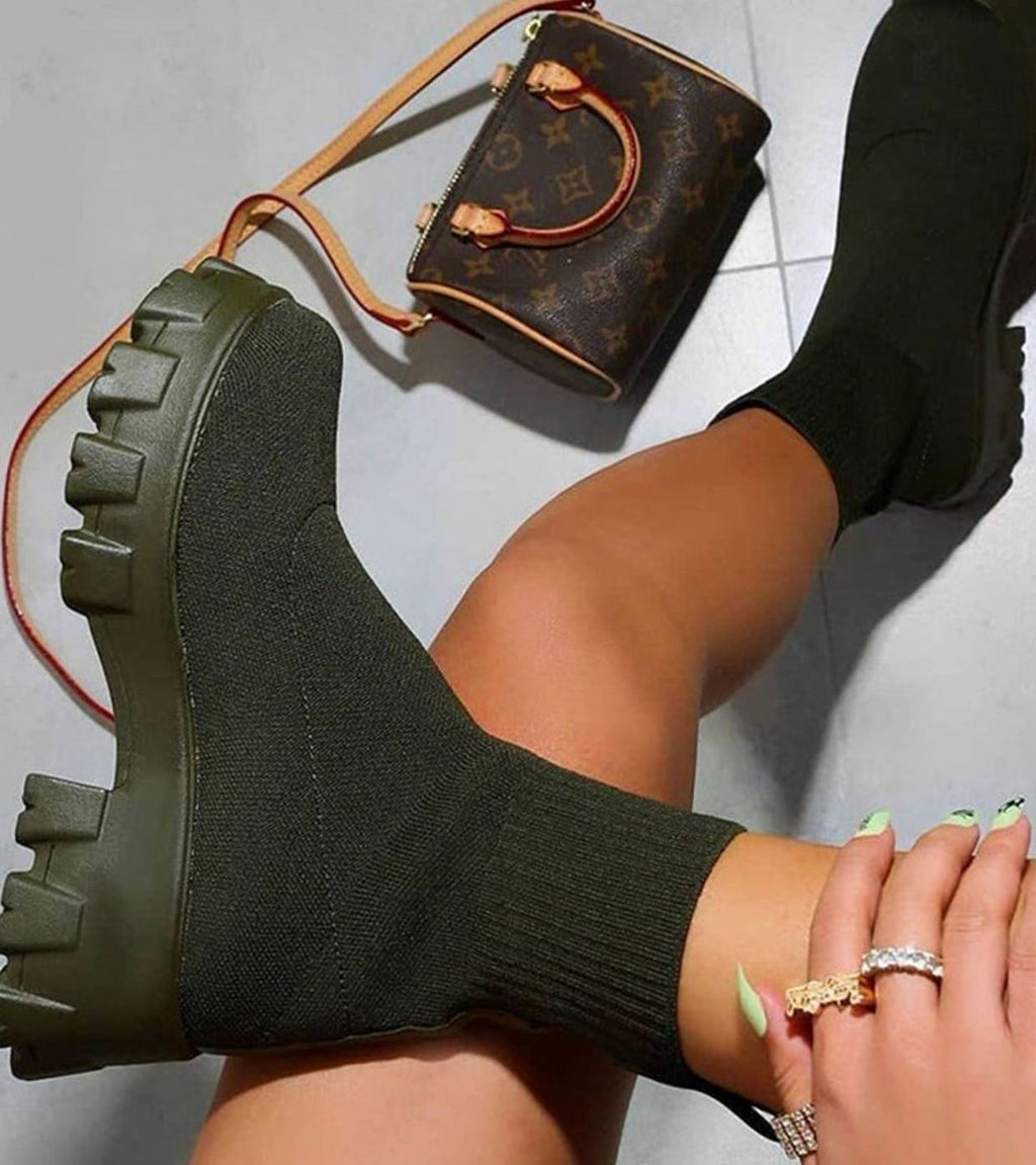 Women's Lug Sole Stretch Knit Pull-On Sock Booties