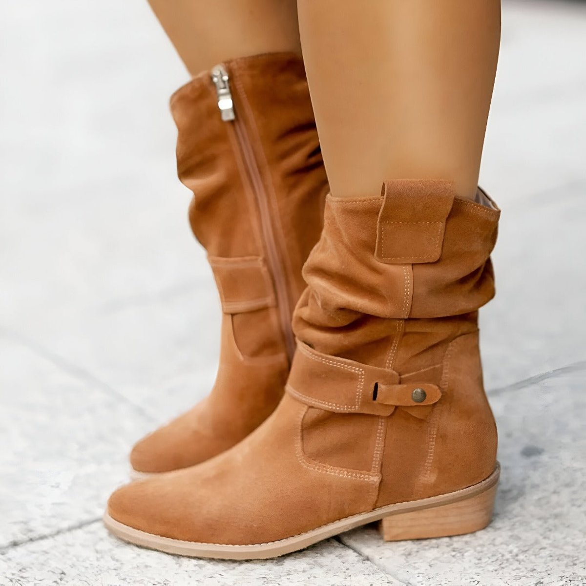 Women's Block Heel Suede-Look Slouch Tall Boots
