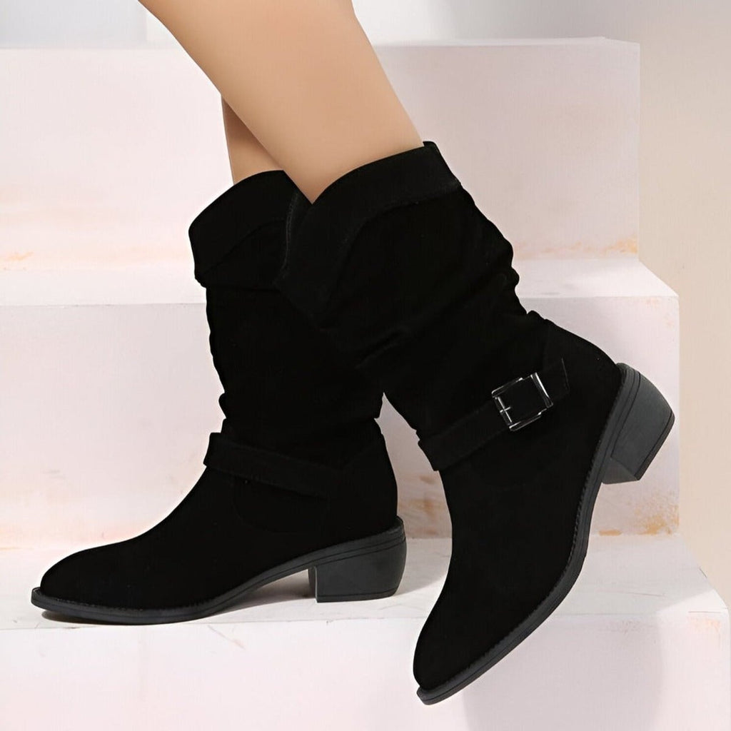 Women's Block Heel Suede-Look Slouch Tall Boots