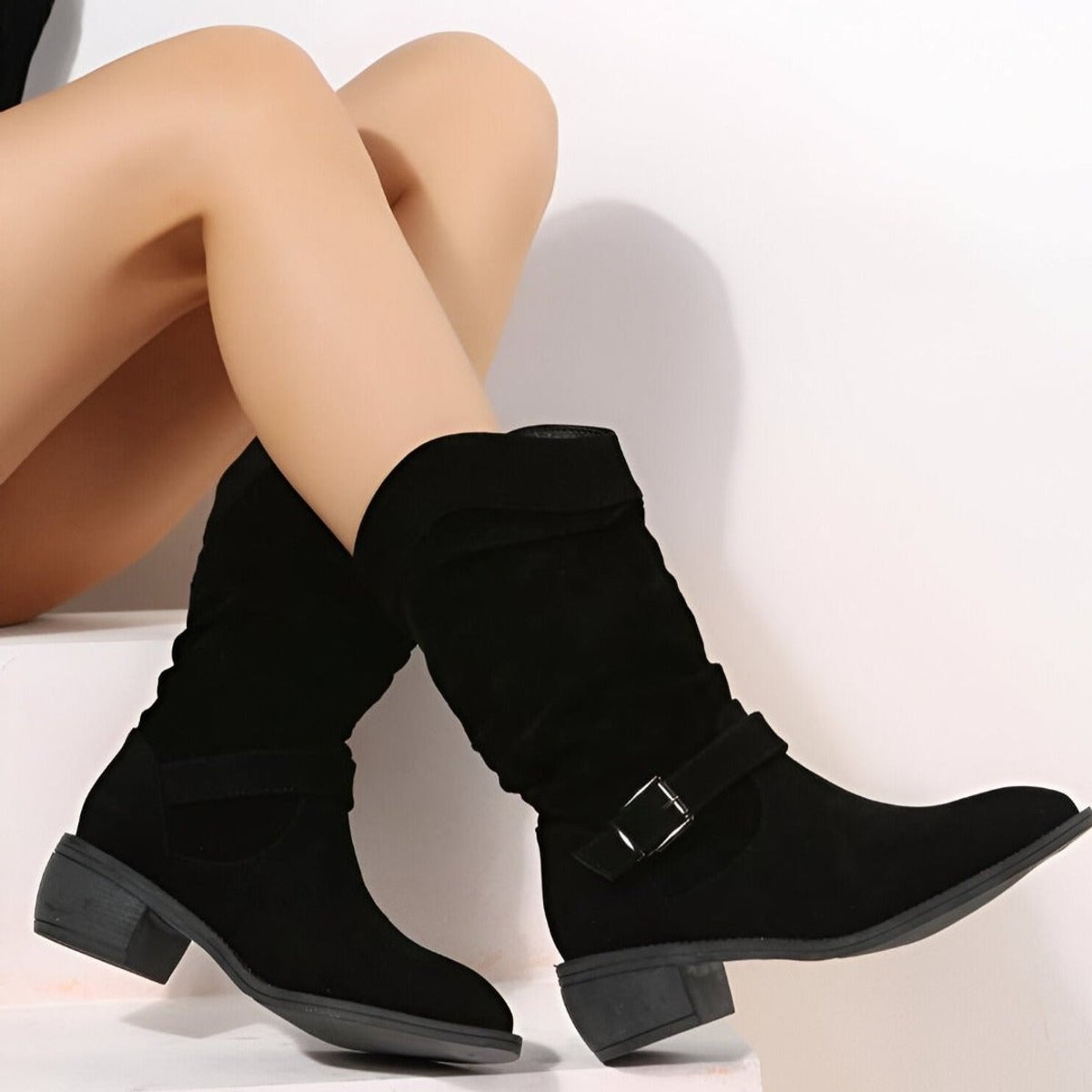 Women's Block Heel Suede-Look Slouch Tall Boots