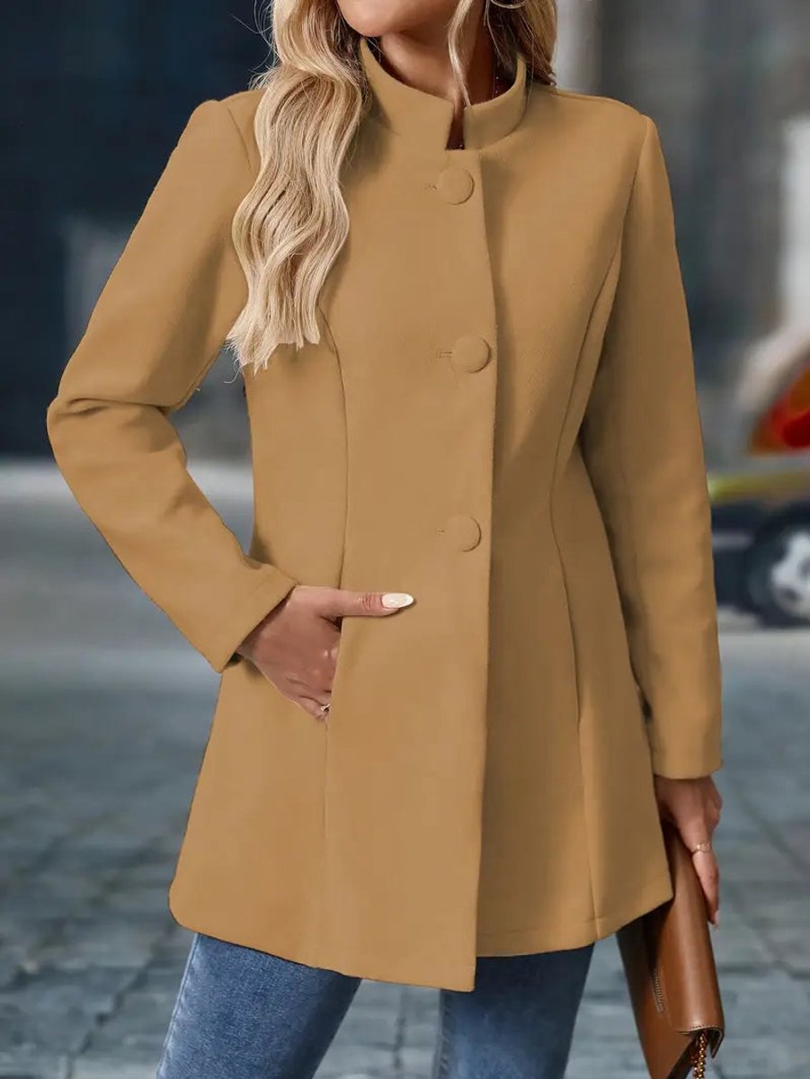 Women's Longline Stand Collar Button-Up Blazer Jacket