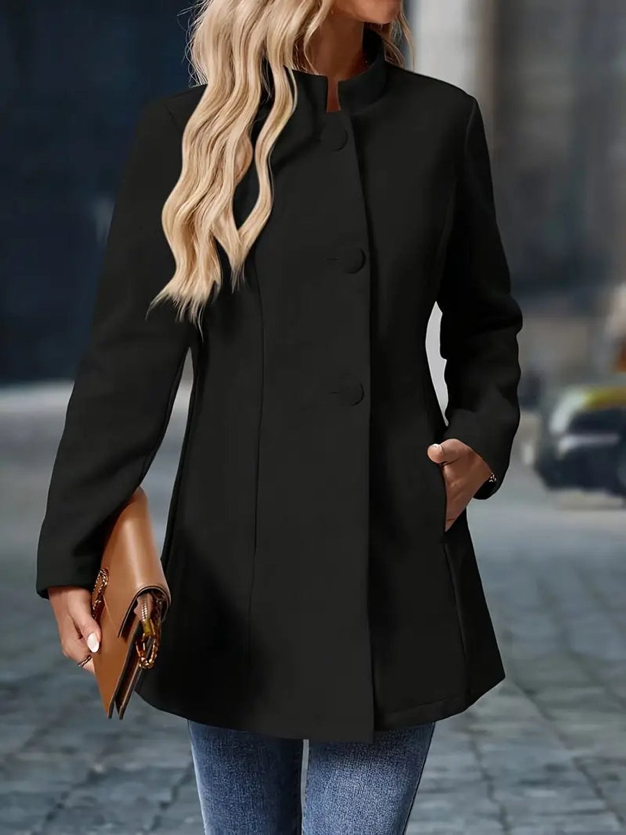 Women's Longline Stand Collar Button-Up Blazer Jacket