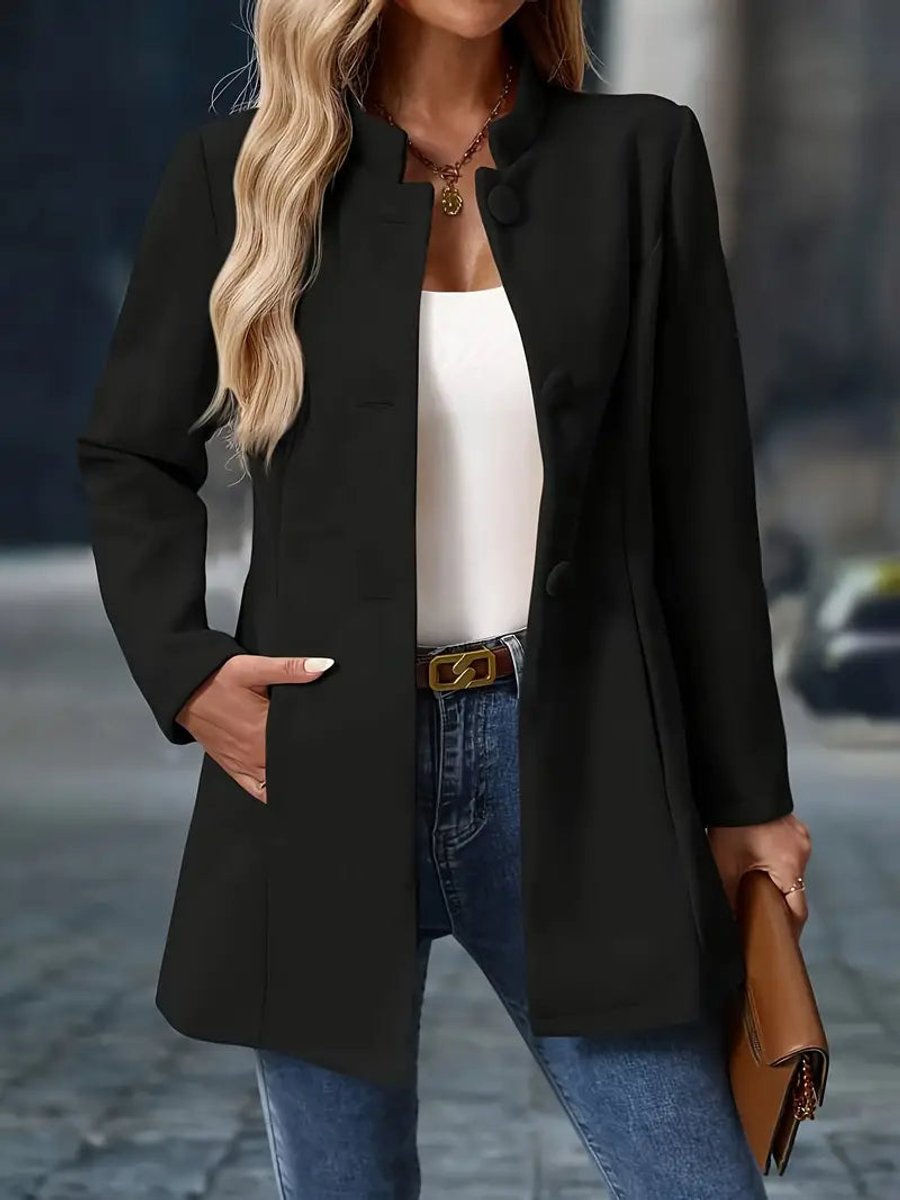 Women's Longline Stand Collar Button-Up Blazer Jacket
