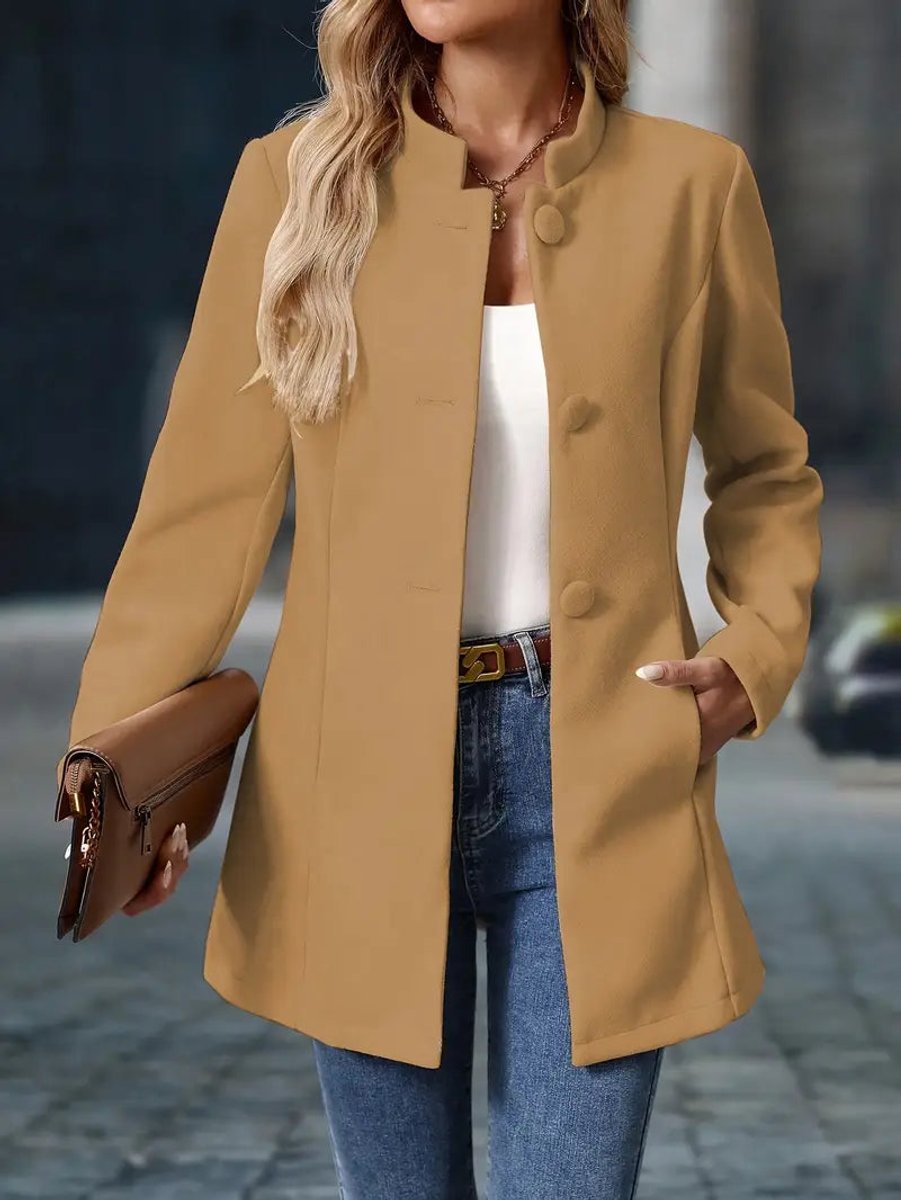 Women's Longline Stand Collar Button-Up Blazer Jacket