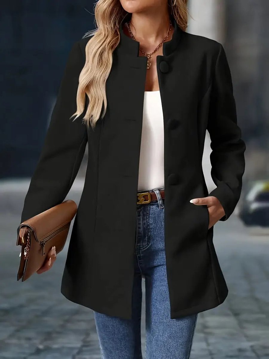 Women's Longline Stand Collar Button-Up Blazer Jacket
