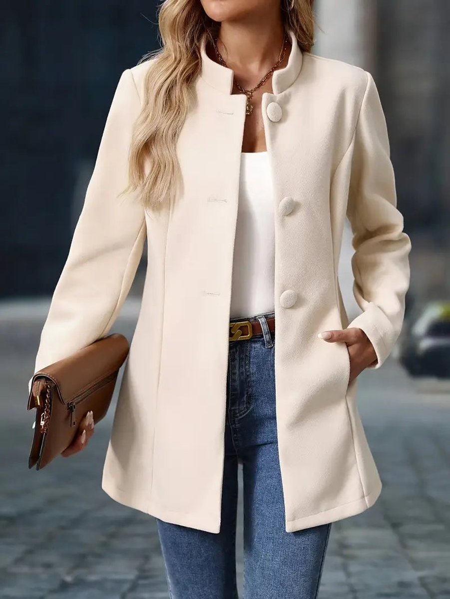 Women's Longline Stand Collar Button-Up Blazer Jacket