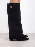 Women's Fold-Over Cuff Suede Tall Boots with Clasp
