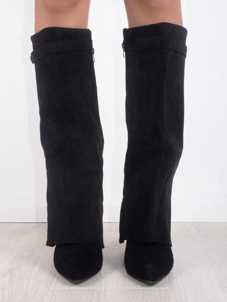 Women's Fold-Over Cuff Suede Tall Boots with Clasp