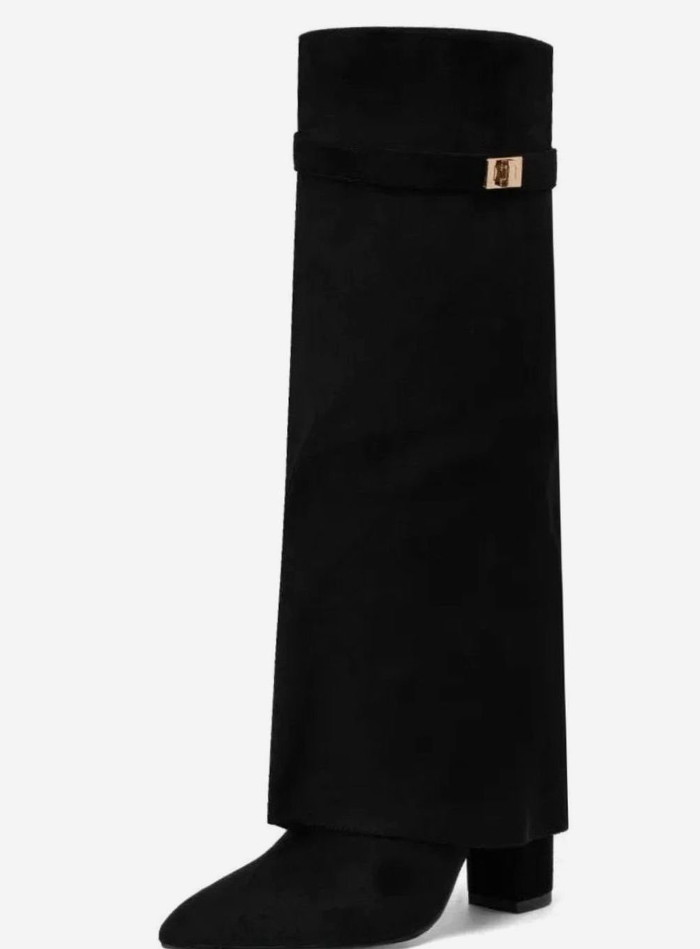 Women's Pointed Toe Suede Buckle Knee-High Boots with Cuff