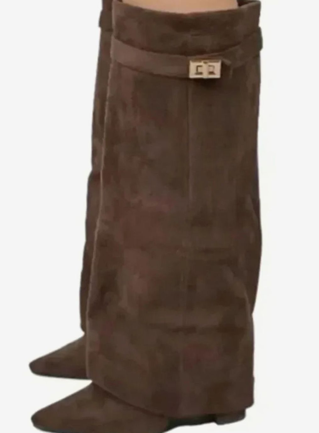 Women's Pointed Toe Suede Buckle Knee-High Boots with Cuff
