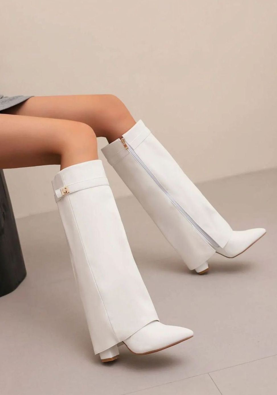 Women's Suede Knee High Boots with Turn-Lock Buckle