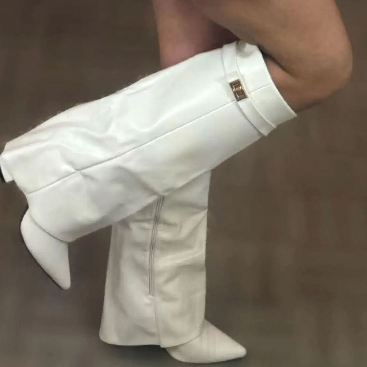 Women's Buckle Detail Suede Knee-High Boots with Plush Lining