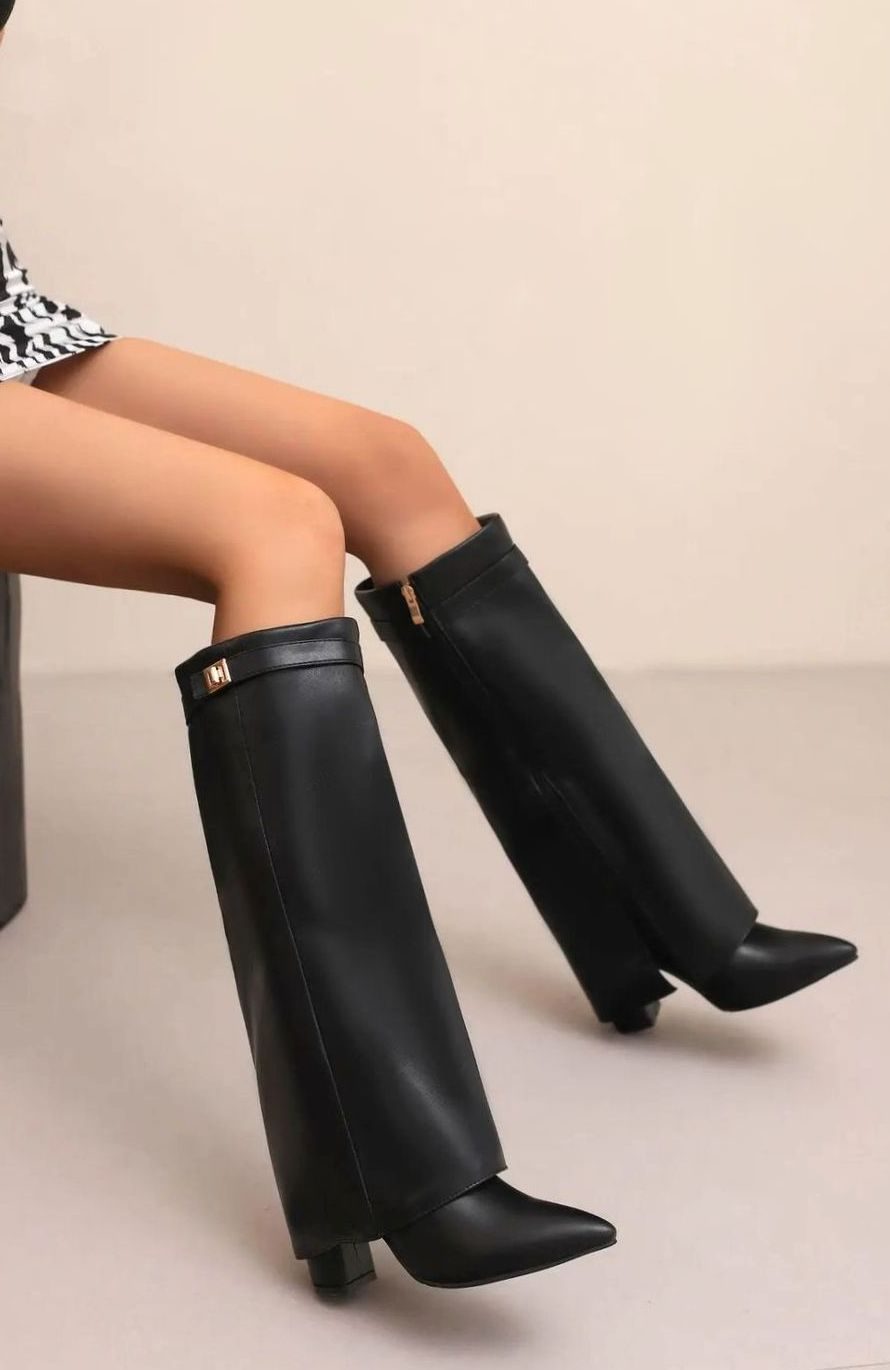Women's Buckle Detail Suede Knee-High Boots with Plush Lining