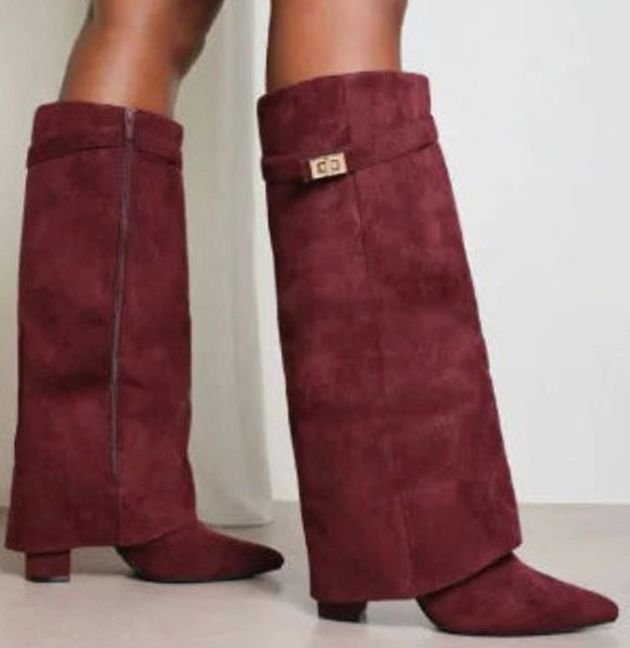 Women's Suede Knee High Boots with Turn-Lock Buckle