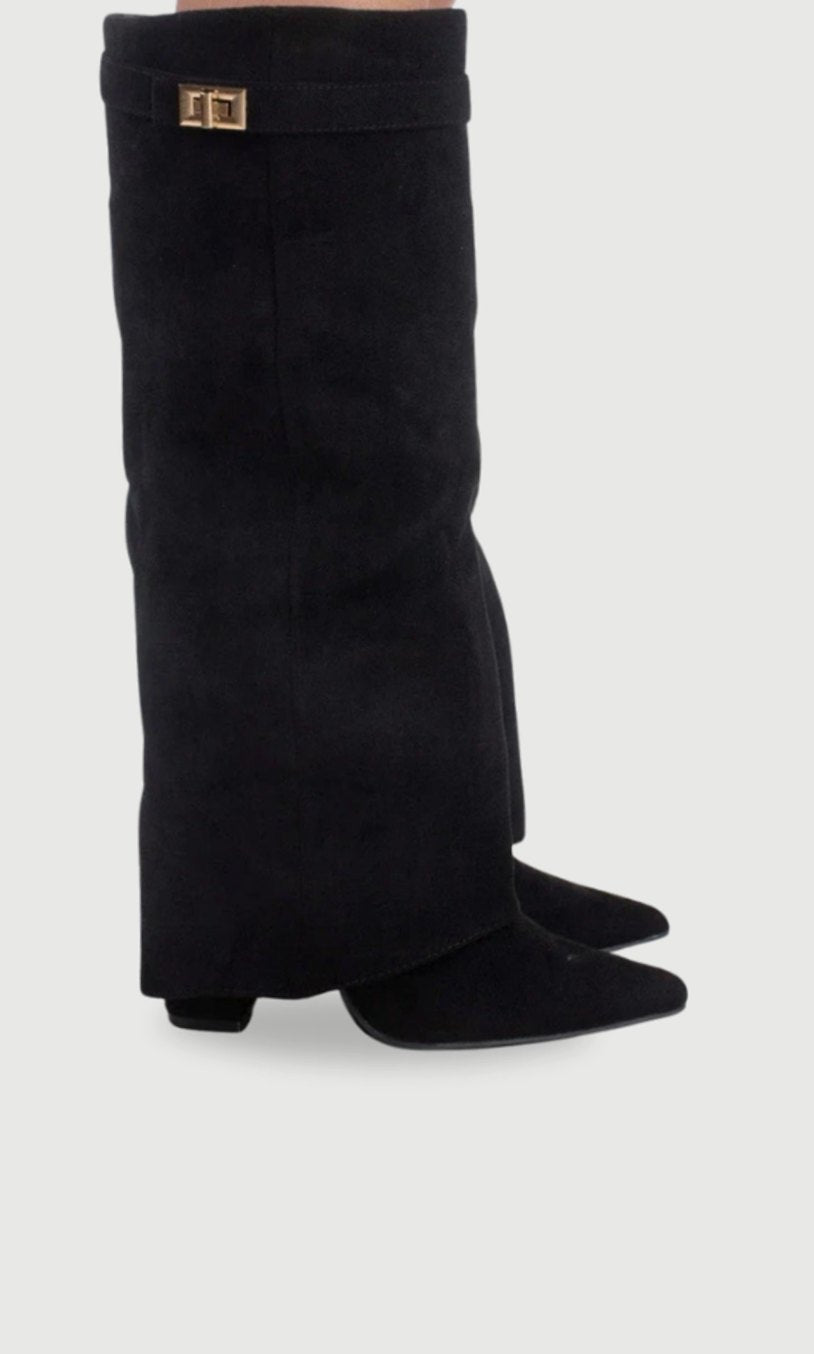 Women's Suede Wedge Heel Pointed Toe Knee-High Boots