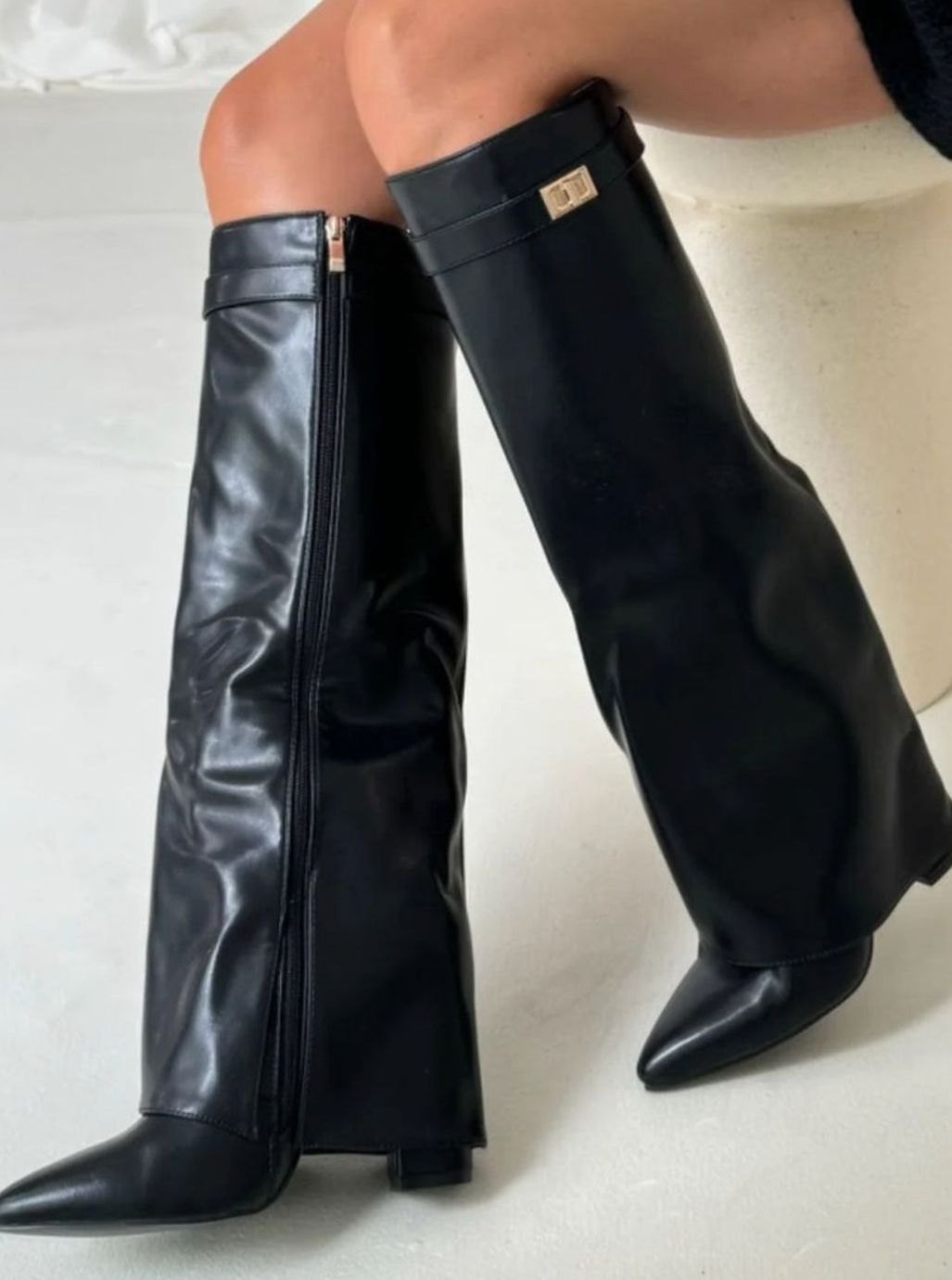 Women's Suede Wedge Heel Pointed Toe Knee-High Boots