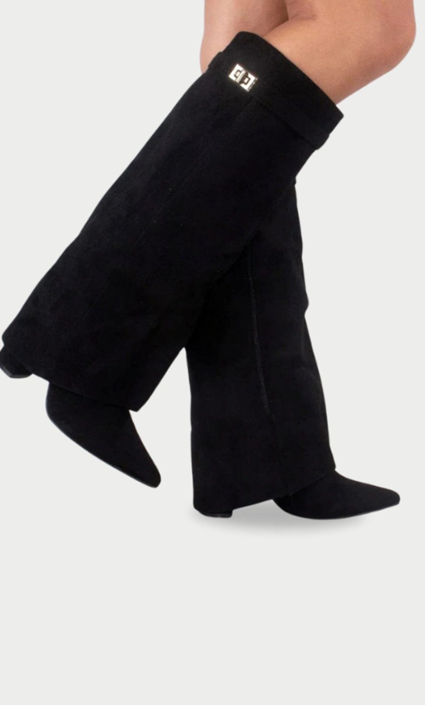 Women's Suede Wedge Heel Pointed Toe Knee-High Boots
