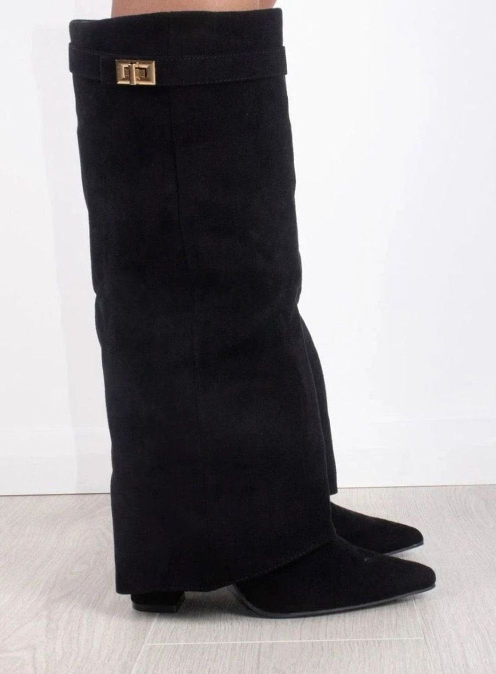 Women's Suede Wedge Heel Pointed Toe Knee-High Boots