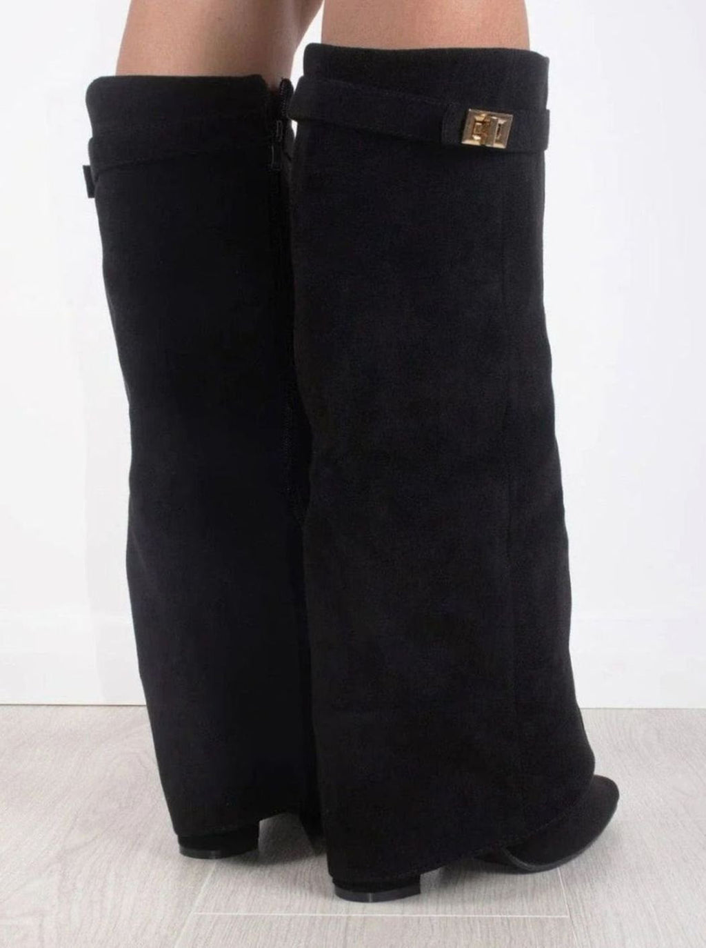Women's Suede Wedge Heel Pointed Toe Knee-High Boots