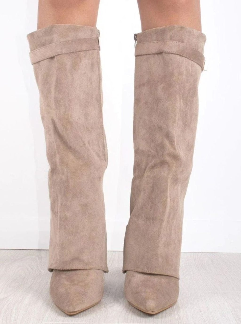 Women's Suede Wedge Heel Pointed Toe Knee-High Boots