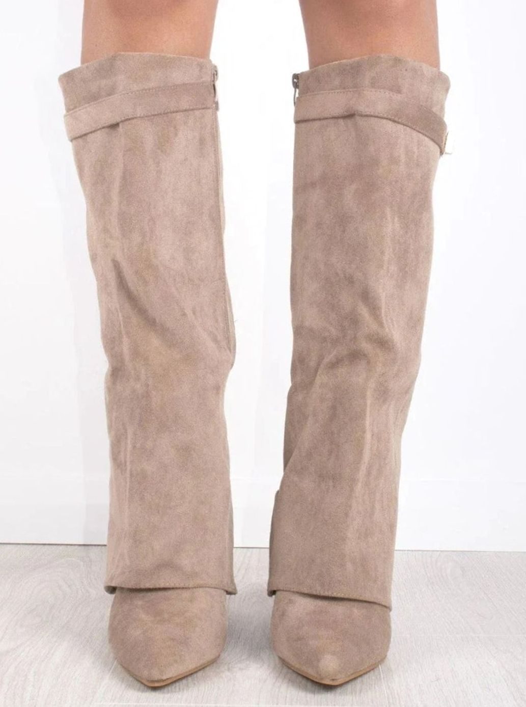Women's Suede Wedge Heel Pointed Toe Knee-High Boots