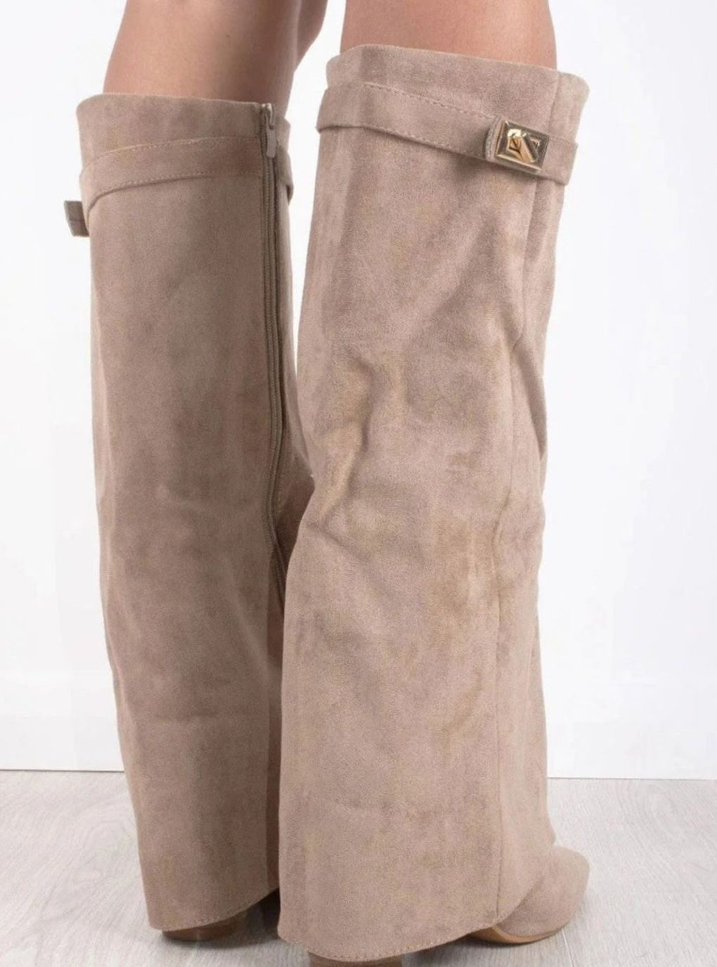 Women's Suede Wedge Heel Pointed Toe Knee-High Boots