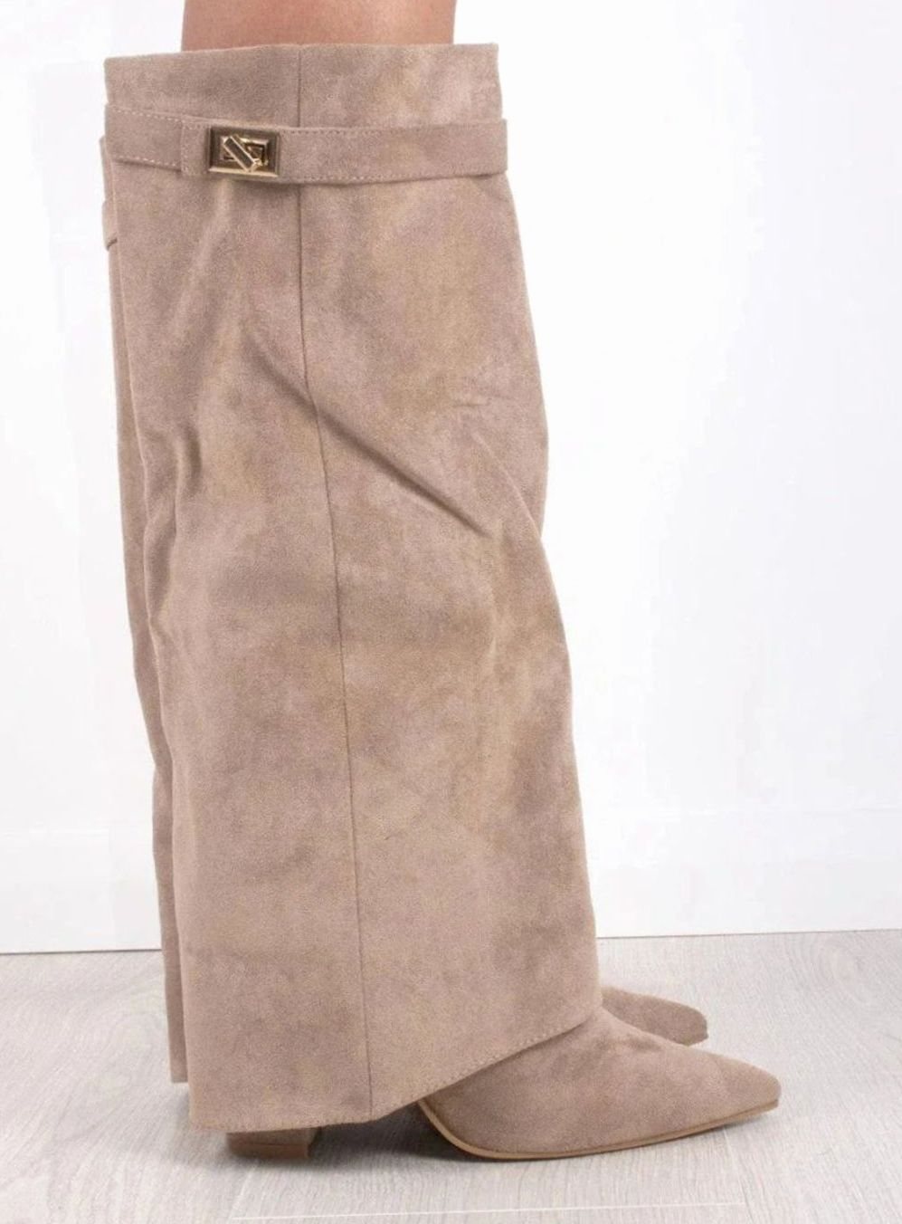 Women's Suede Wedge Heel Pointed Toe Knee-High Boots