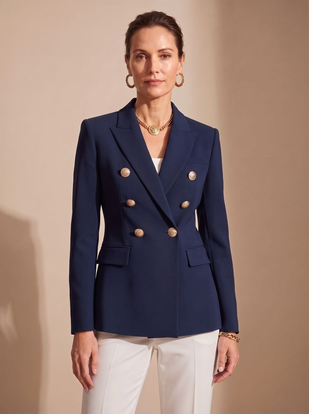Women's Double-Breasted Tailored Jacket with Embossed Buttons