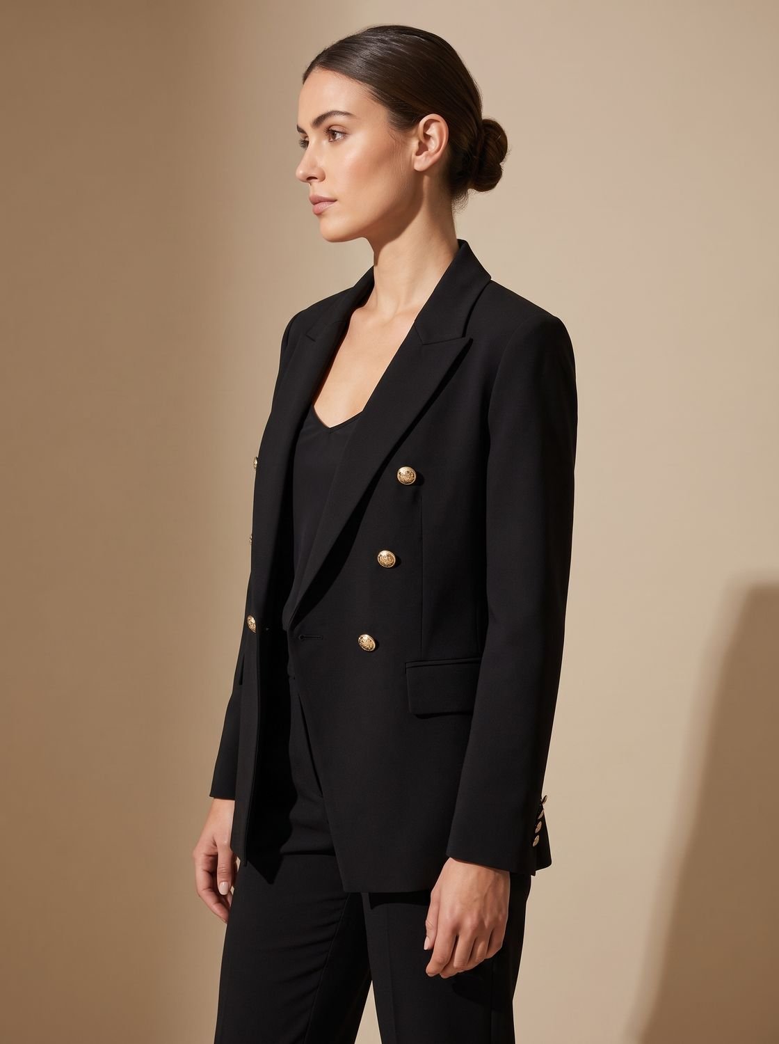 Women's Double-Breasted Tailored Jacket with Embossed Buttons