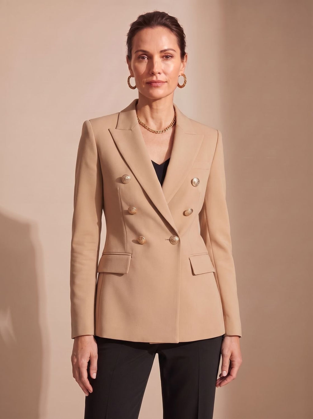 Women's Double-Breasted Tailored Jacket with Embossed Buttons