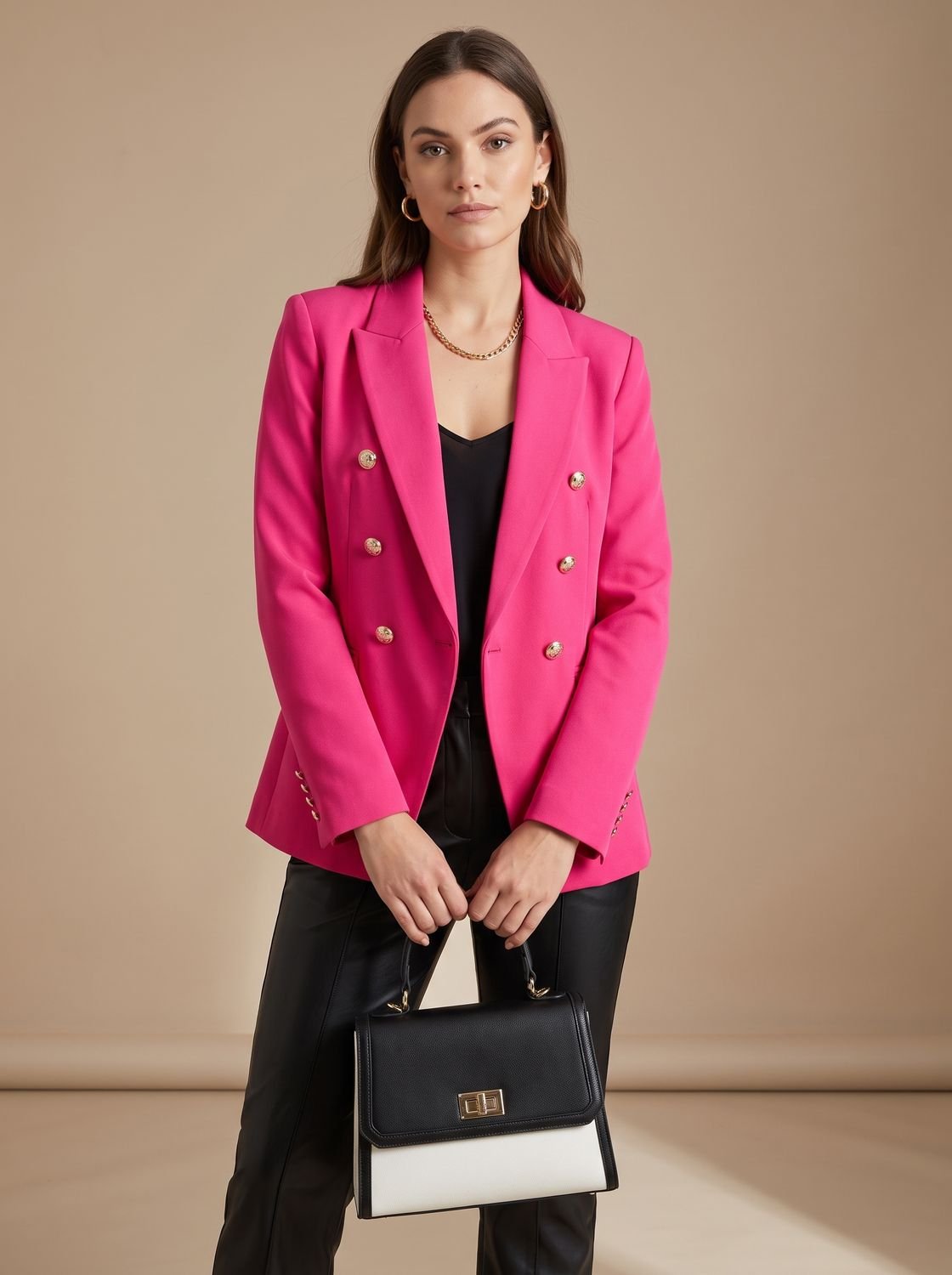 Women's Double-Breasted Tailored Jacket with Embossed Buttons