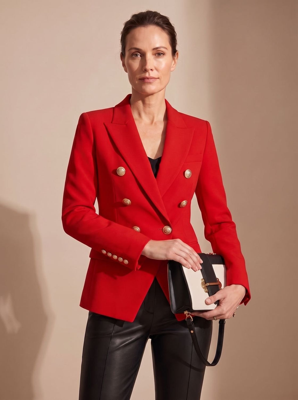Women's Double-Breasted Tailored Jacket with Embossed Buttons